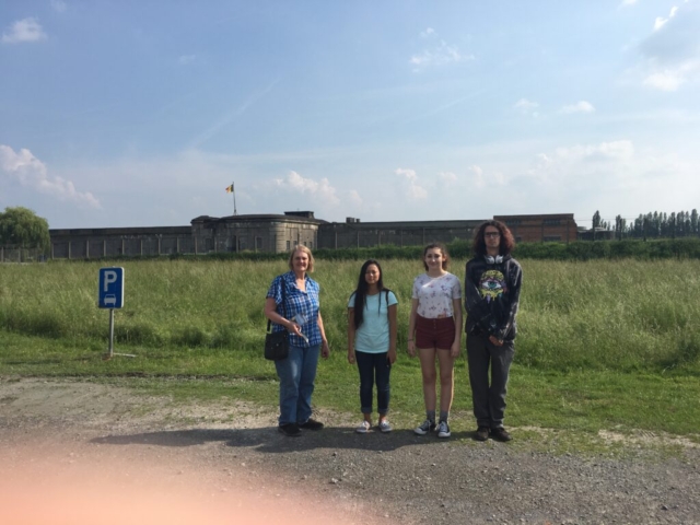 Debbie, Emilee, Ana and Christian in front of Fort Breendonk