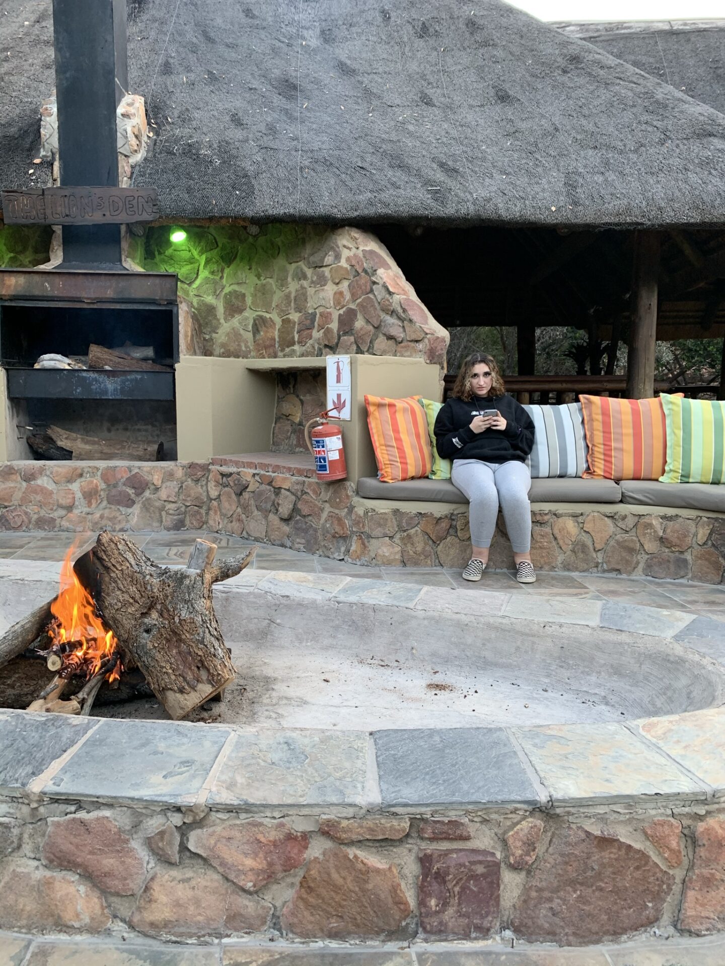 Ana at the fire pit - the only area with WIFI