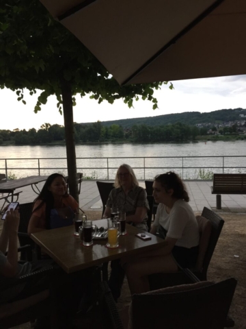 Emilee, Veryle and Ana dinner by the Rhine