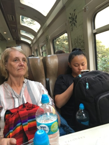 June 1 Debbie and Emilee on Machu Picchu train